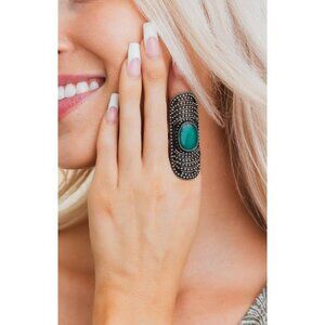 HUGE! Vintage Look Green Turquoise Knuckle Ring Bohemian Westerns Vintage Look